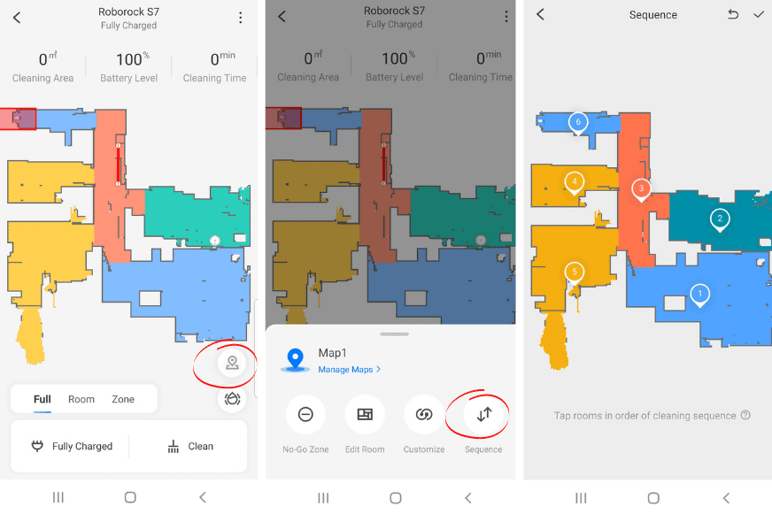 Setting the cleaning order of the rooms in the app